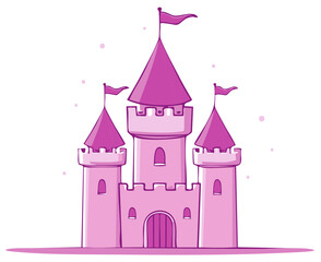 Whimsical Pink Castle With Flags And Sparkles Childrens Fantasy Architecture