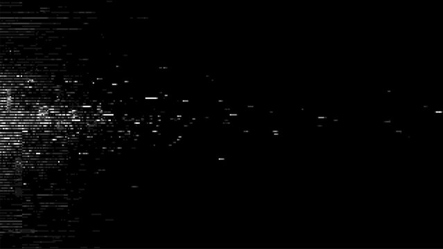 Abstract glitch background with horizontal lines and scattered pixels. Digital data distortion and error concept for screen, video, or presentation.