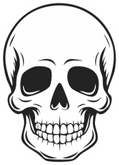 Obraz premium Human skull graphic illustration with dark empty eye sockets and teeth showing
