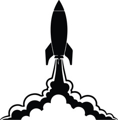 Fototapeta premium Illustrator Rocket launch with smoke black and white Silhouette vector