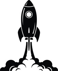 Illustrator rocket launch with smoke black and white Silhouette vector