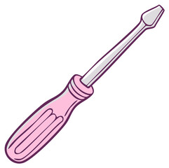 Fototapeta premium Pink and Silver Screwdriver Cartoon Isolated on White Background