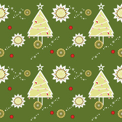 Seamless vector pattern with Christmas tree decoration,snow,holiday stars,perfect for winter celebration wallpaper or new year art.Xmas wallpapers,design for printing,card,Gift wrapping paper