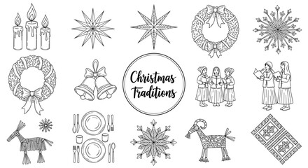 Festive christmas traditions: intricate line art celebrating nordic holiday elements