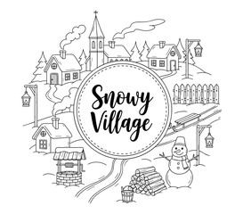 Fototapeta premium Charming snowy village scene with cozy houses and winter delight