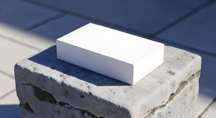 3D Realistic Package Mockup on Stone Pedestal
A beauty or tech product box sitting on a natural stone surface with realistic shadows and daylight.