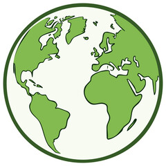 Green earth globe icon showing world continents symbol on light background