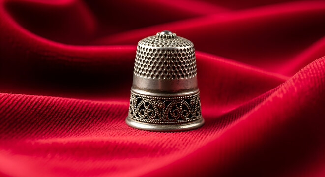 Antique Silver Thimble Detailed Ornate Metal Sewing Protection Vintage Craft Accessory - Powered by Adobe