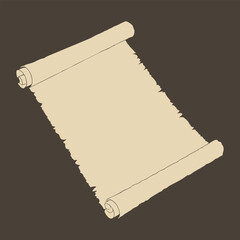 Antique papyrus scroll banner vector illustration with an old feather pen, blank ancient parchment document for a vintage map or medieval letter message design