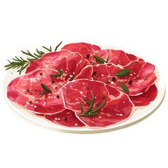 Beef Carpaccio, 2D flat vector illustration in icon style, isolated on a white background