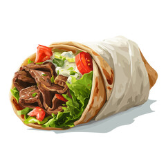 Beef Shawarma, 2D flat vector illustration in icon style, isolated on a white background