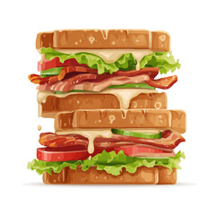 Flat 2D BLT Sandwich vector illustration, icon graphic on white background