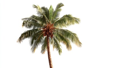 Obraz premium A tall palm tree stands against a clear sky, its vibrant green fronds swaying gently. The scene captures the essence of a warm, tropical environment.