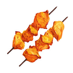 Flat 2D Chicken Tikka vector illustration, icon graphic on white background