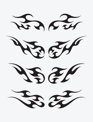 Y2K Tribal Fire Flame Tattoo Ornament Illustration, Bold Sharp Burning Curve Pattern, Edgy Streetwear Graphic Symbol for Print Design, Retro Futuristic Hot Flame Art