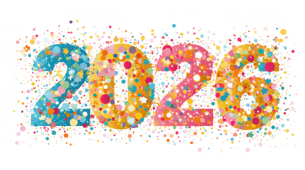 Celebratory typography design for 2026 colorful sparkles and cheerful style festive environment joyful viewpoint