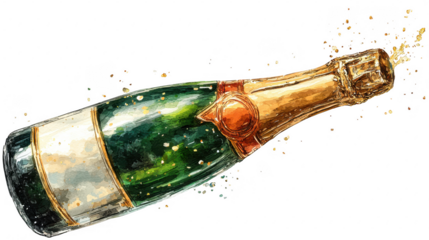 Champagne bottle clipart for party celebrations realistic watercolor style festive elements colorful design