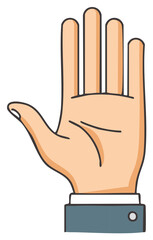 Obraz premium Cartoon illustration of an open human hand with fingers extended showing palm gesture for stop or welcome