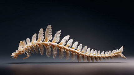 Obraz premium Detailed fish skeleton against a dark backdrop. Evokes themes of mortality, anatomy, and nature. Great for educational materials or symbolic representations.