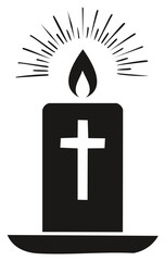 Obraz premium Elegant Christian Candle with Cross and Flame Silhouette for Religious Themes