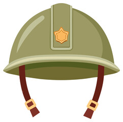 Obraz premium Illustration of a Vintage Military Helmet with Strap, Buckles, and Decoration for Protection and Safety