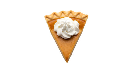 Slice of pumpkin pie with whipped cream isolated on transparent background