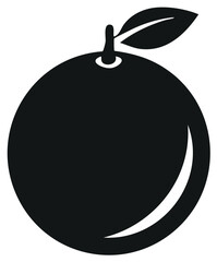 Obraz premium Minimalist black citrus fruit icon with leaf, digital vector graphic illustration