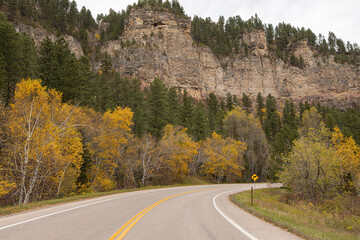 Autumn views from the scenic Spearfish Canyon near Spearfish, South Dakota