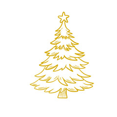 Golden christmas tree outline illustration design.