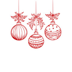 red christmas balls with ribbon