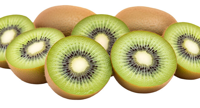 Freshly sliced kiwi fruit isolated on transparent background