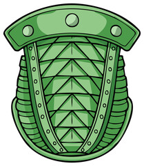 Steampunk style green metallic shield with triangular patterns and rivet details design illustration