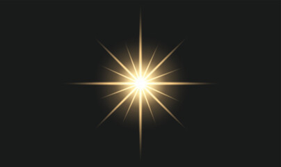Realistic bright light burst on dark background. Glowing star flare or sun flash effect for design, decoration, or overlay use.