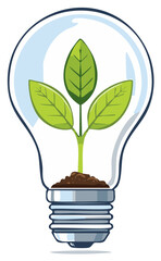 Green seedling grows inside a lightbulb symbolizing new ideas and eco-friendly concepts.