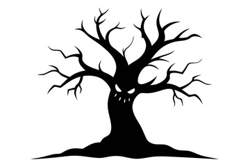 Halloween tree black icon, Spooky tree silhouette art
