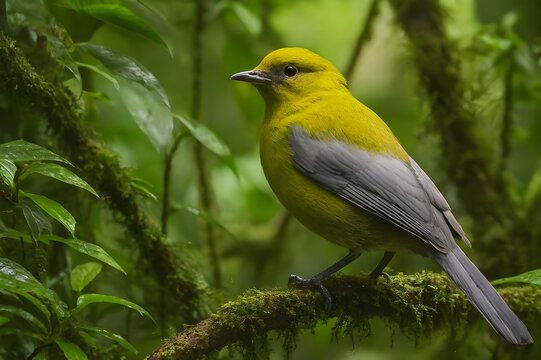 Grey-winged cotinga (Lipaugus conditus) in dense foliage