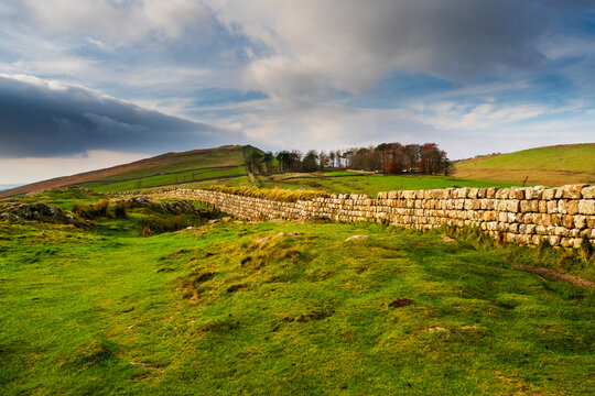 Hadrians Wall in Northumberland. A World Heritage Site, this wall is 73 miles long and 2000 years old. This is the area near Sycamore Gap