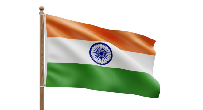 Waving national flag of the Republic of India (Tiranga) with Ashoka Chakra, isolated realistic cloth texture transparent PNG 4K (भारत झंडा) - Powered by Adobe