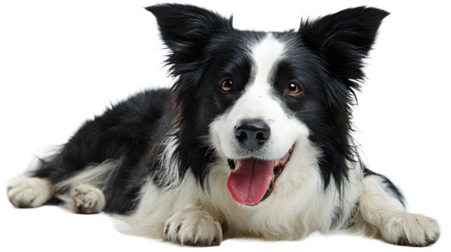 Adorable, happy border collie dog with expressive eyes and a playful tongue out, perfect for pet-related projects and cheerful marketing campaigns