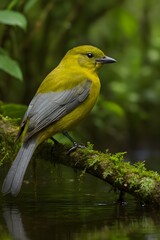 Fototapeta premium Grey-winged cotinga (Lipaugus conditus) on a mossy branch