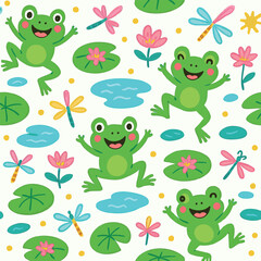 Obraz premium Frogs, Dragonflies and Summer Lilies