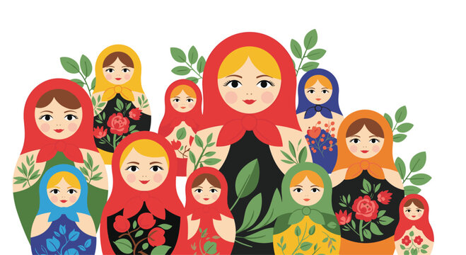 Elegant collection of traditional Russian nesting dolls, known as Matryoshka dolls, showcasing intricate floral patterns and vibrant colors, representing cultural artistry.