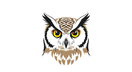 Obraz premium A detailed illustration of an owl's face with striking yellow eyes, intricate feather patterns, and sharp features, suitable for nature and wisdom themes.