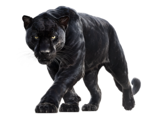 Majestic black panther prowls forward with intense gaze and powerful presence, embodying wild grace and untamed spirit.