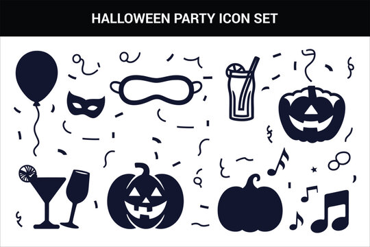 Halloween party line art icon set illustration on a white background - Powered by Adobe