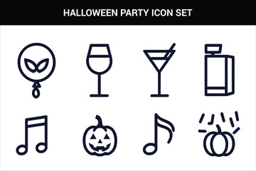 Halloween party line art icon set illustration on a white background