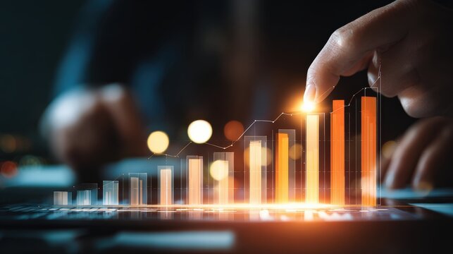A person's hand guides a graph which is a visual representation of business growth in an innovative manner. ..Created with Generative AI, not depicting real subjects.