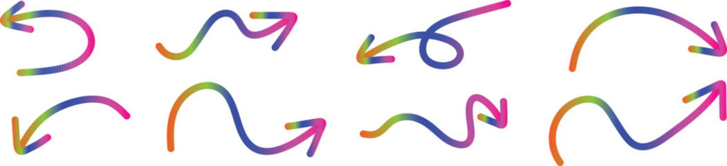 Eight colorful gradient arrows and curved lines on a white background abstract blue