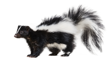 Striking skunk portrait with its distinctive black and white fur, perfect for wildlife and nature-themed designs
