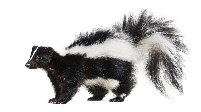 Striking skunk portrait with its distinctive black and white fur, perfect for wildlife and nature-themed designs